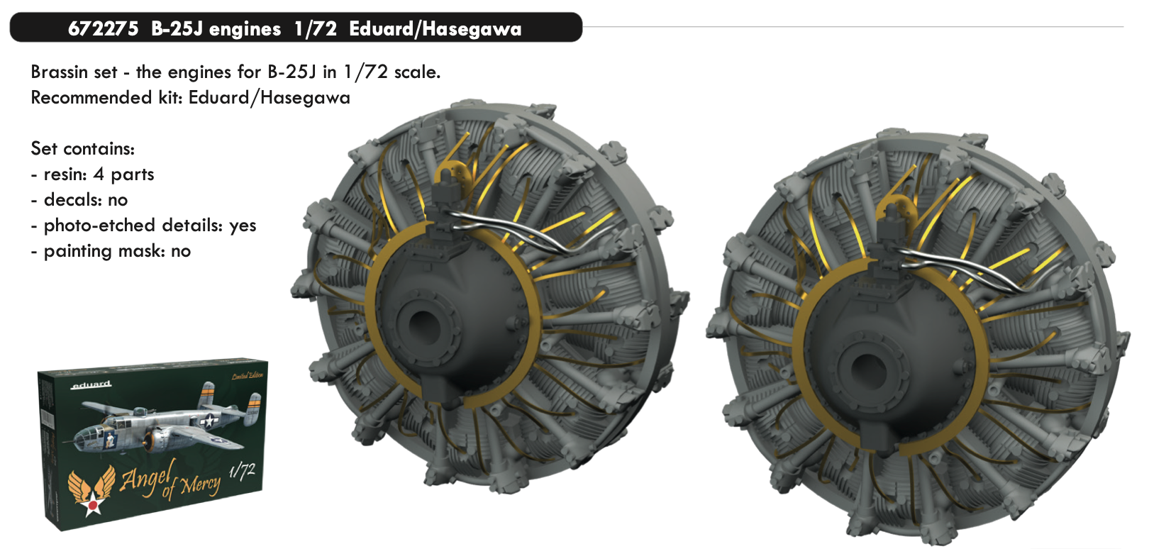Дополнения из смолы 1/72 Двигатель North-American B-25J (для модели Eduard kits/Hasegawa)