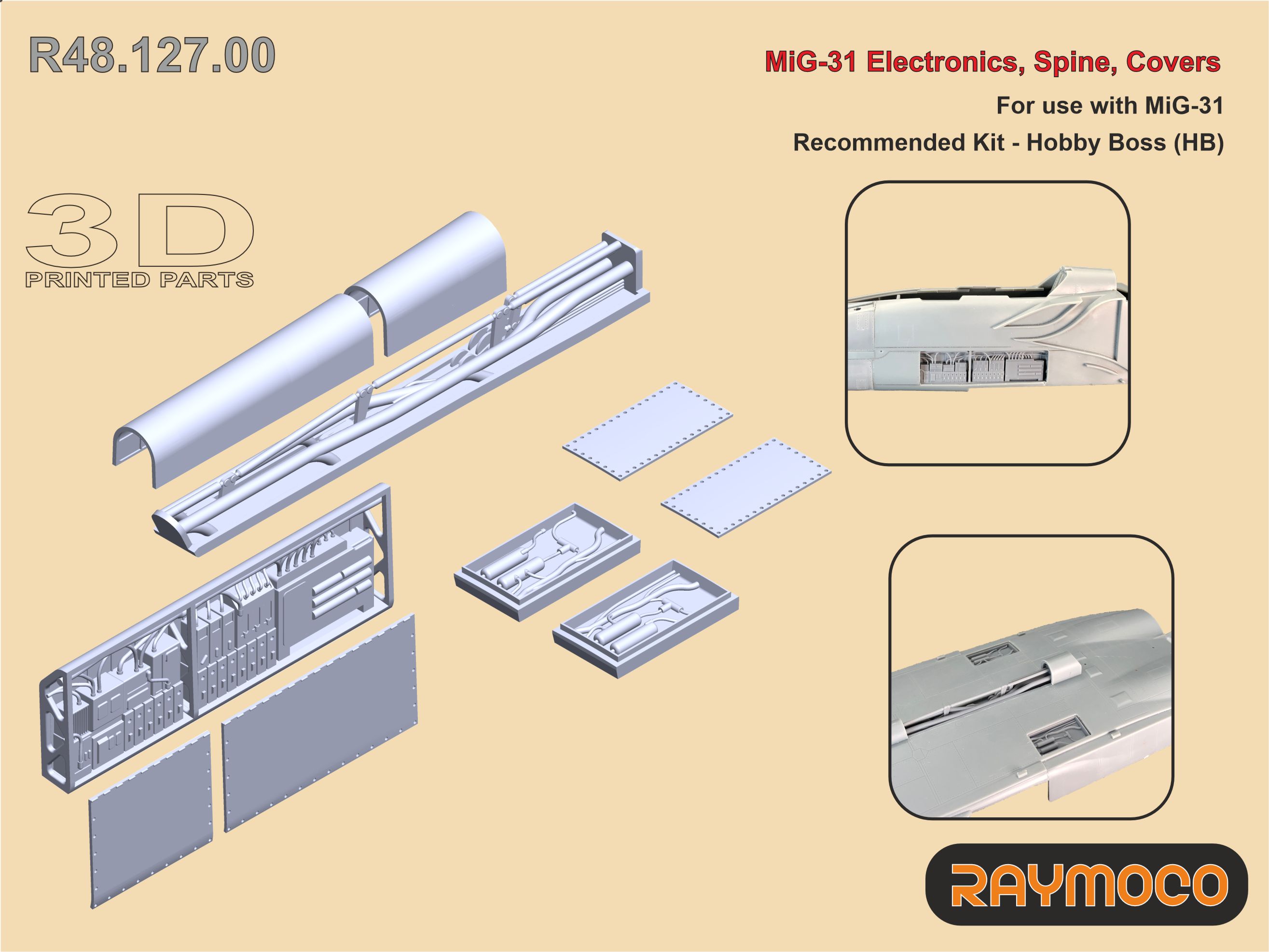 Дополнения из смолы 1/48 MiG-31 Electronics, Spine, Covers (HB) (Raymoco)