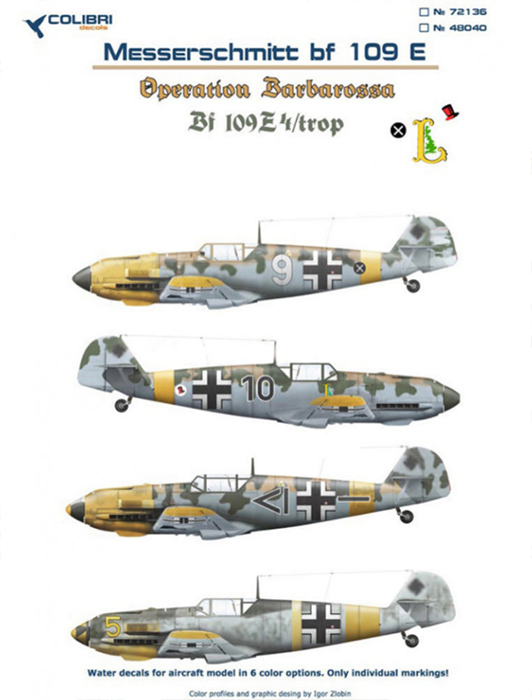 Декаль 1/72 Bf-109 E trop (Operation Barbarossa) (Colibri Decals)