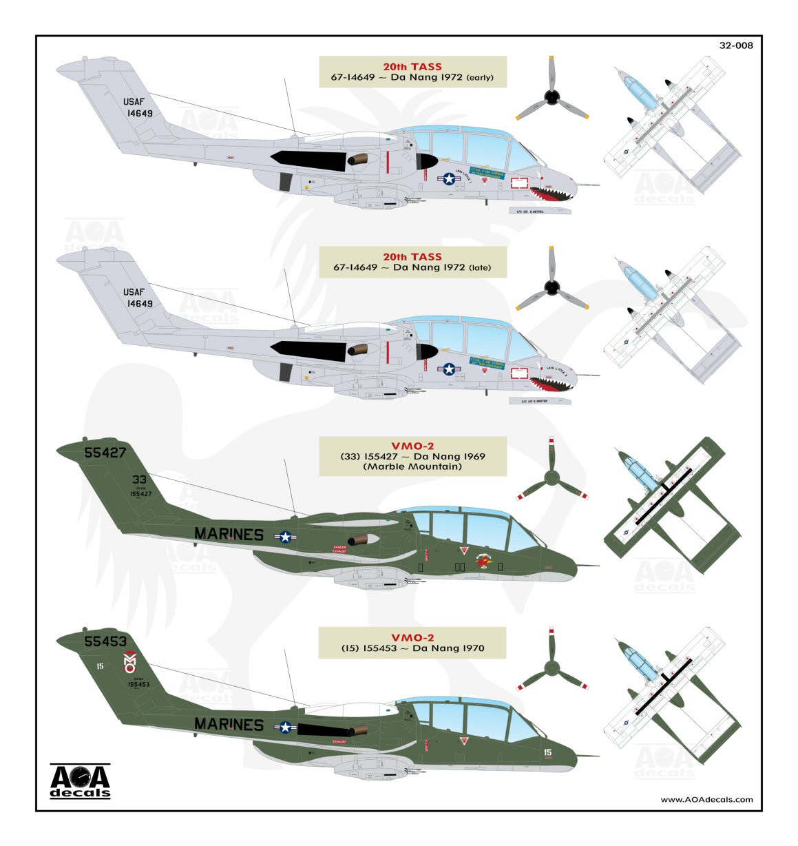 Декаль 1/32 USAF & USMC North-American/Rockwell OV-10A Broncos (Vietnam) (AOA Decals)