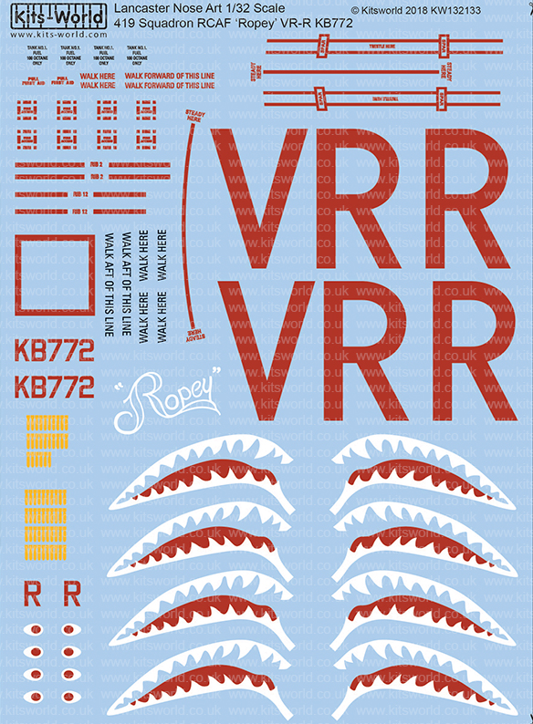 Декаль 1/32 Avro Lancaster B Mk.X KB772 VR-R 'Ropey' (Kits-World)