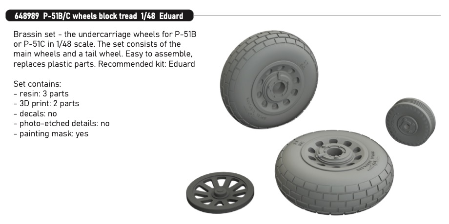 Дополнения из смолы 1/48 Колеса North-American P-51B/P-51C (block tread) (Eduard)