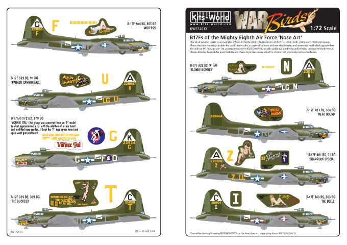 Декаль 1/72 Boeing B-17F Flying Fortress Nose Art from the Mighty 8th (8) (Kits-World)