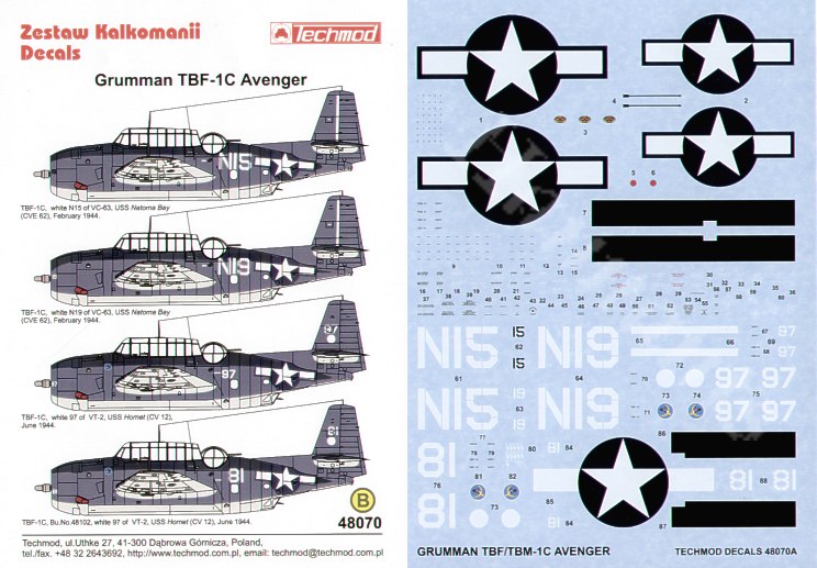 Декаль 1/48 Grumman TBF-1C Avenger (4) (Techmod)