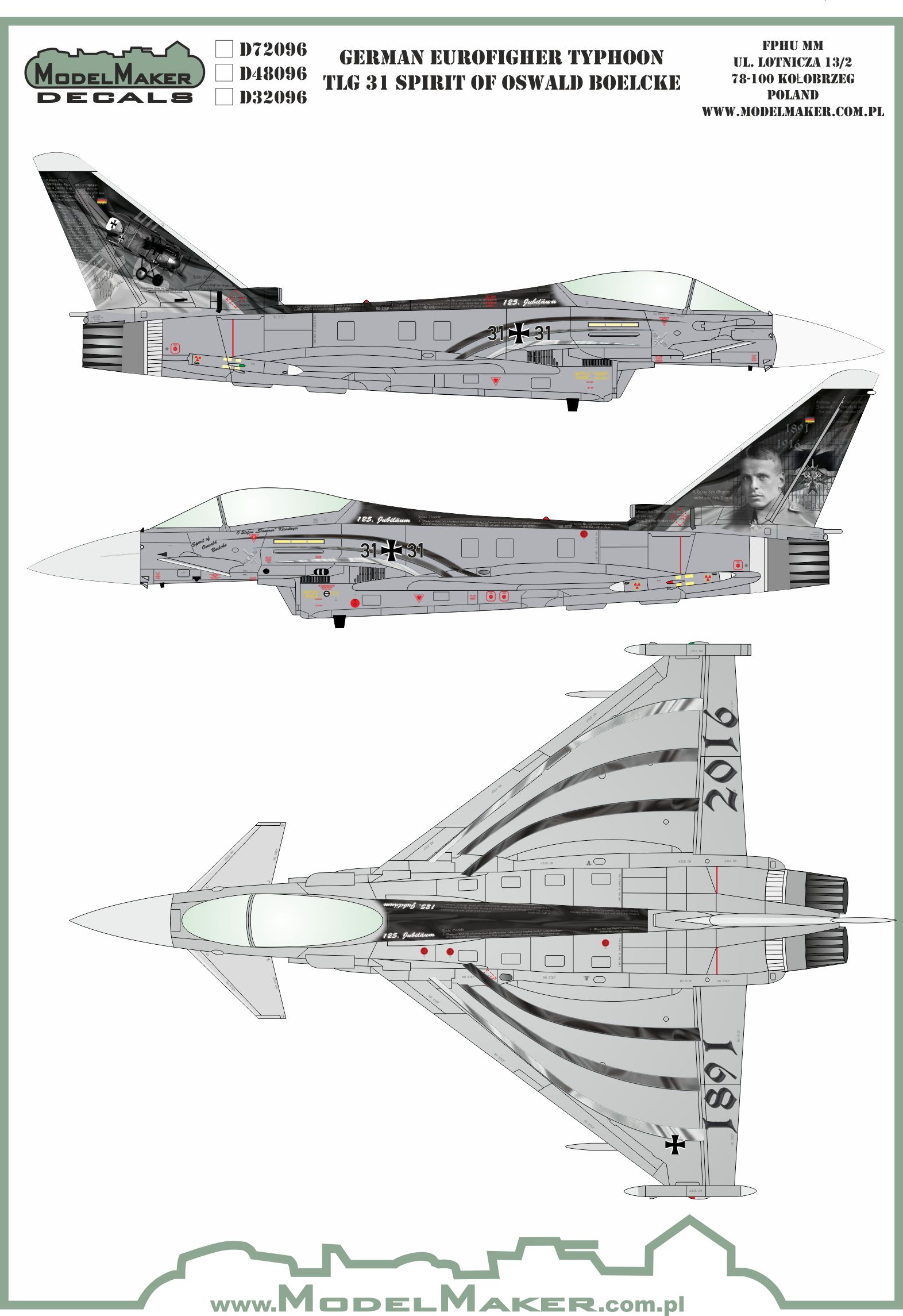 Декаль 1/72 German Eurofigher Typhoon TLG 31 Spirit of Oswald Boelcke  (Model Maker Decals)