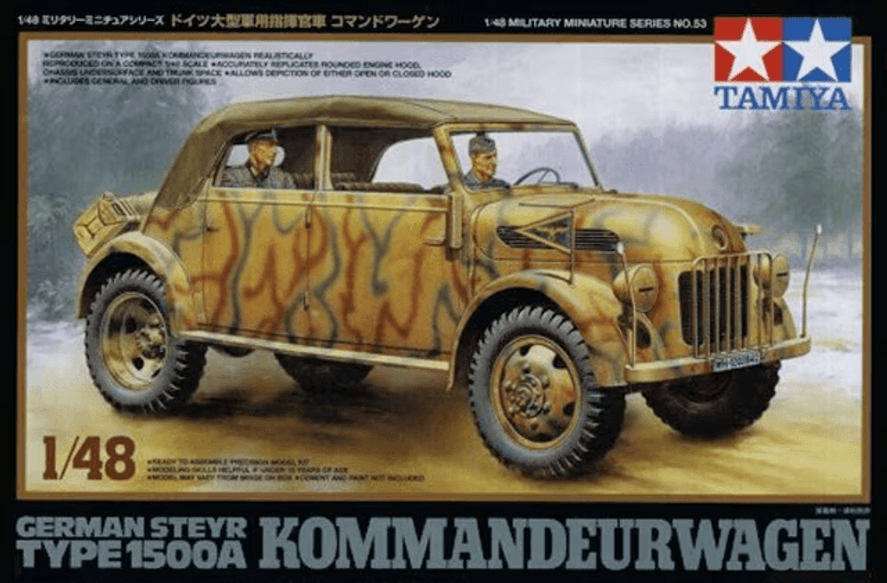 Сборная модель 1/48 Немецкий штабной автомобиль Kommandeurwagen Steyr Type 1500A с 2 фигур. (Tamiya)