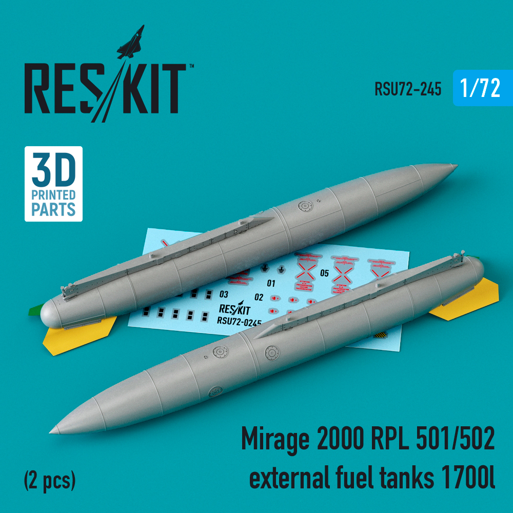 Дополнения из смолы 1/72 Dassault-Mirage 2000 RPL 501/502 external fuel tanks 1700lt (2pcs) (ResKit)