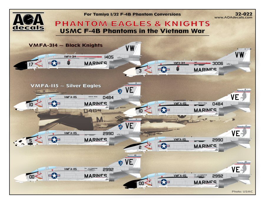 Декаль 1/32 USMC McDonnell F-4B Phantoms in the Vietnam War (AOA Decals)