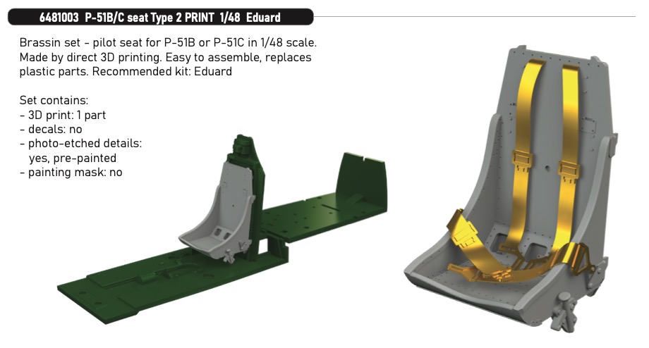 Дополнения из смолы 1/48 Кресло пилота North-American P-51B/P-51C type2 (для модели Eduard kits)