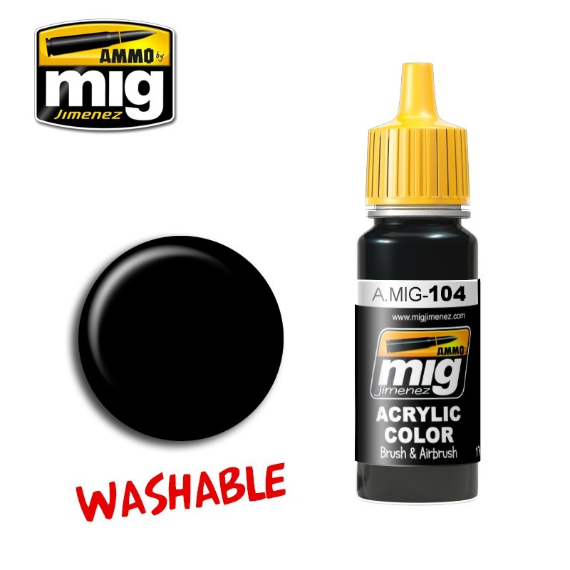Краска акриловая WASHABLE BLACK (смываемый черный) (Ammo Mig) (17ml)