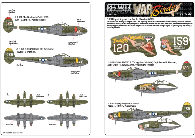 Декаль 1/72 Lockheed P-38 Lightnings - Early War. (Kits-World)