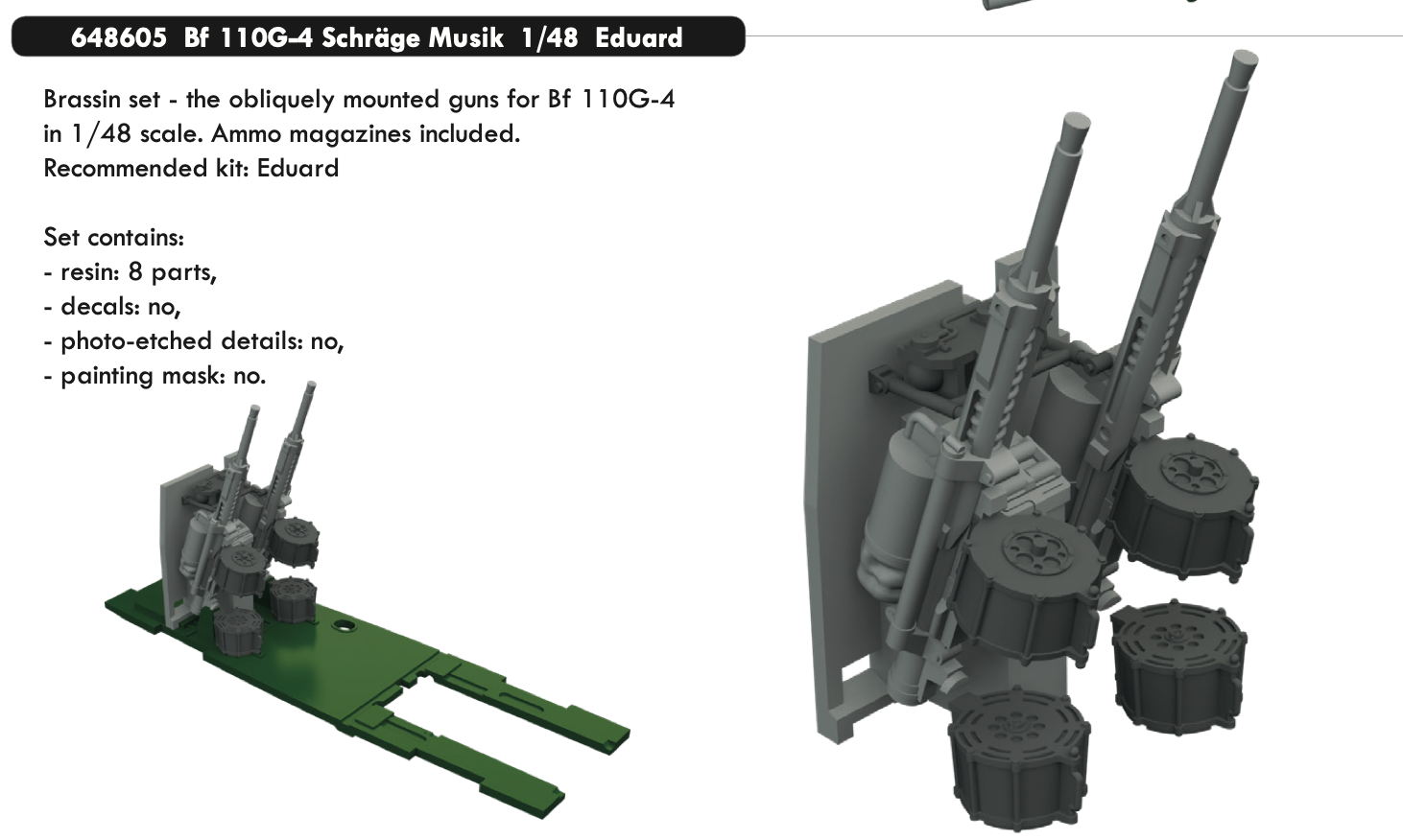 Дополнения из смолы 1/48 Messerschmitt Bf-110G-4 Schrage Musik (для модели Eduard)
