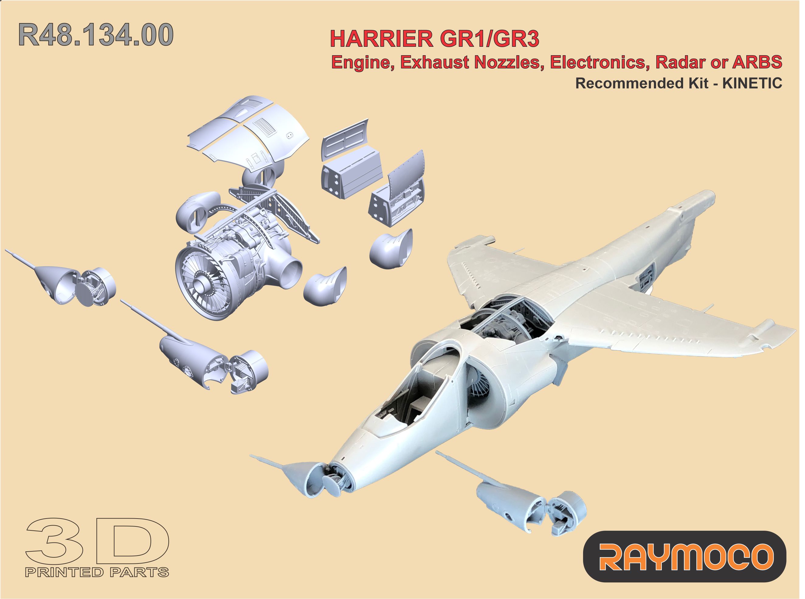 Дополнения из смолы 1/48 HARRIER GR1/GR3 Engine, Nozzles, Electronics, Radar or ARBS. (Raymoco)