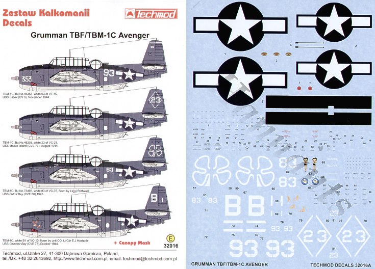 Декаль 1/32 Grumman TBM-1C Avenger (4) (Techmod)