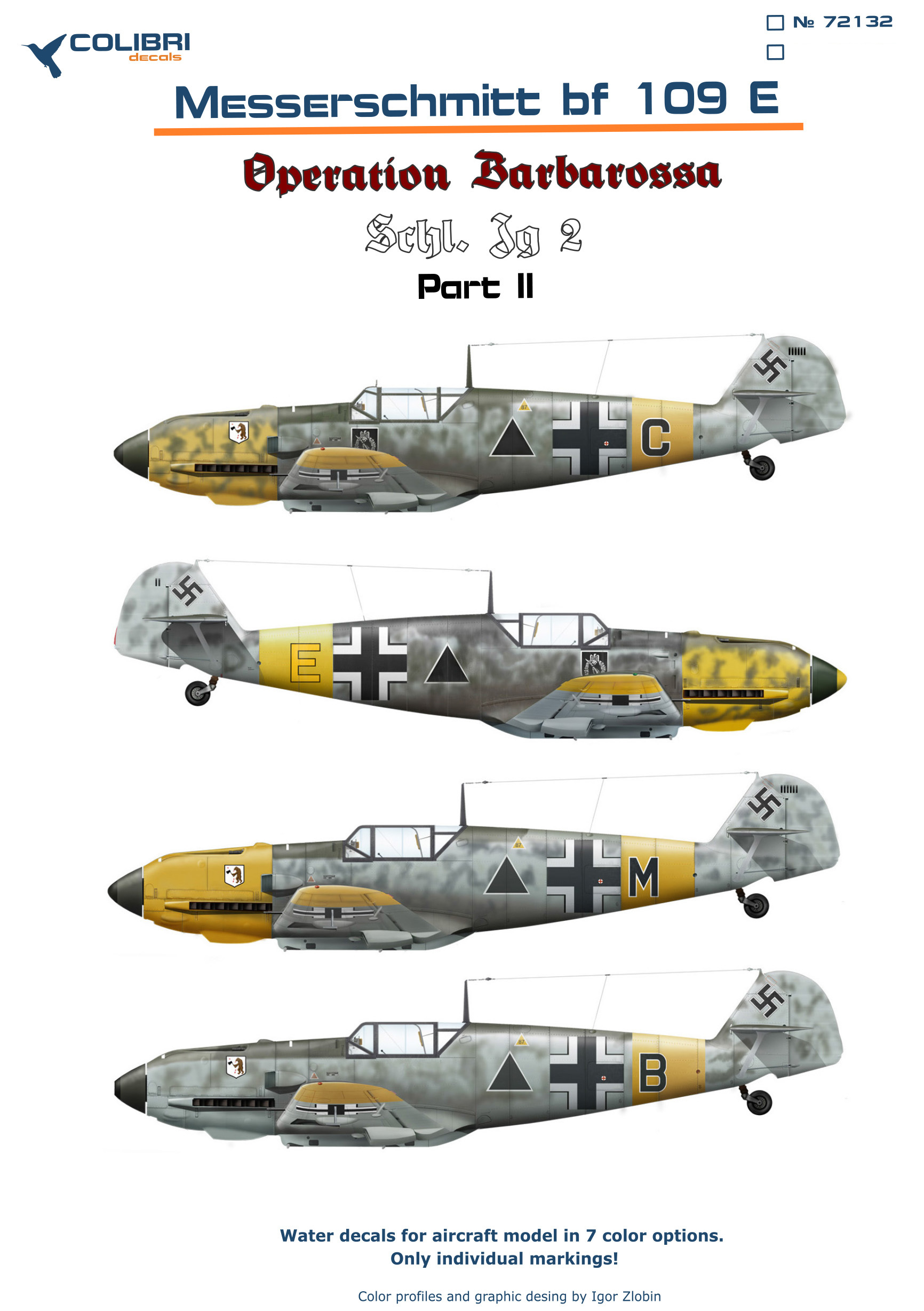 Декаль 1/72 Bf-109 E (Schl)/LG 2 (Operation Barbarossa) Part II (Colibri Decals)