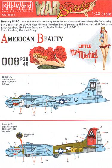 Декаль 1/48 Boeing B-17G Flying Fortress (2) (Kits-World)