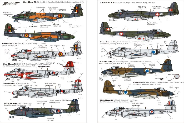 Декаль 1/72 Foreign Gloster Meteor F.8s from Royal Netherlands Air Force (Xtradecal)