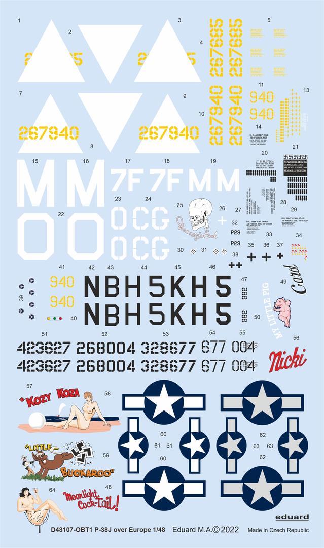 Декаль 1/48 P-38J over Europe (TAM)