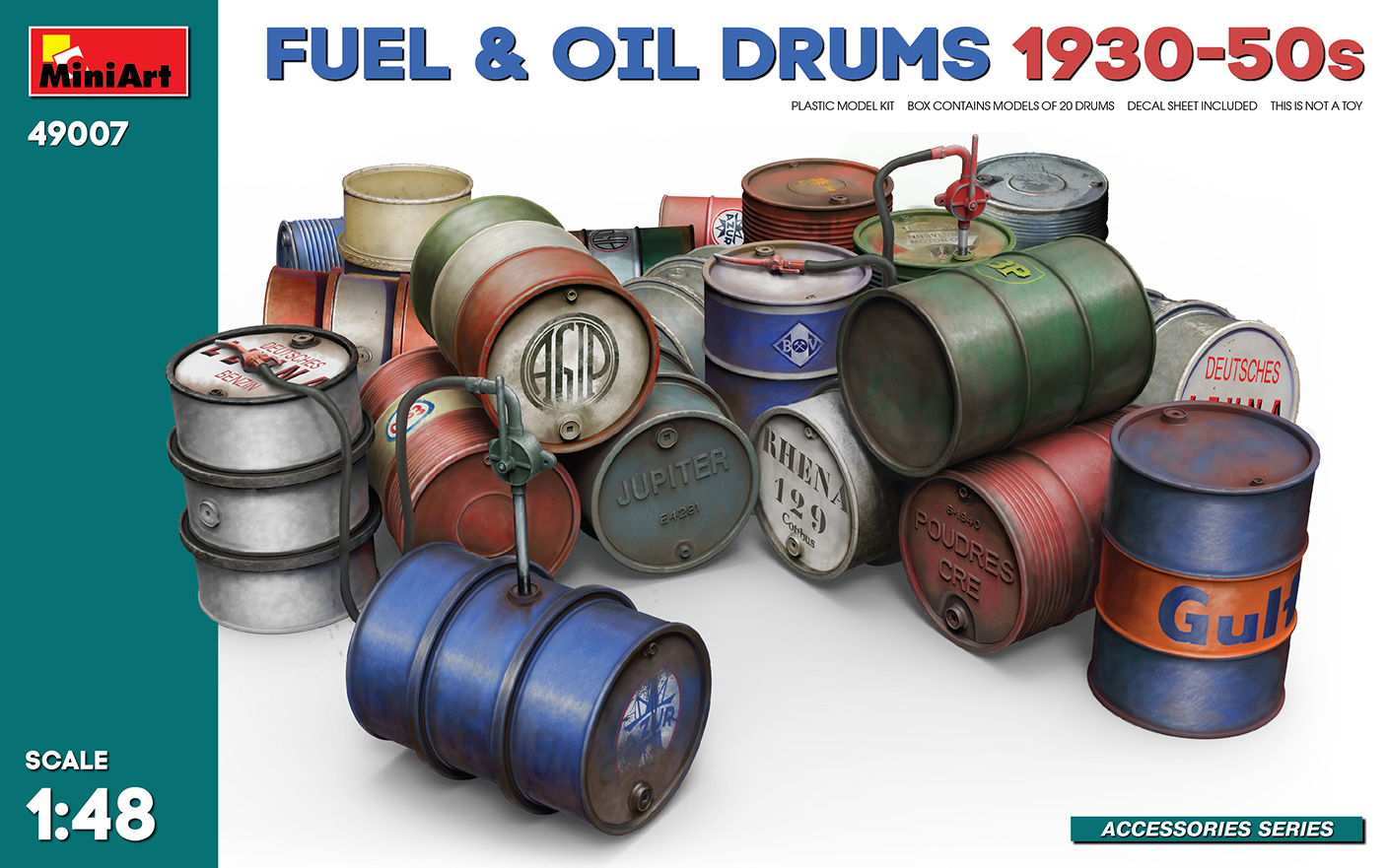 Основание для диорам 1/48 Fuel & Oil drums 1930-50s (20 pcs.,w/ decals) (MiniArt)