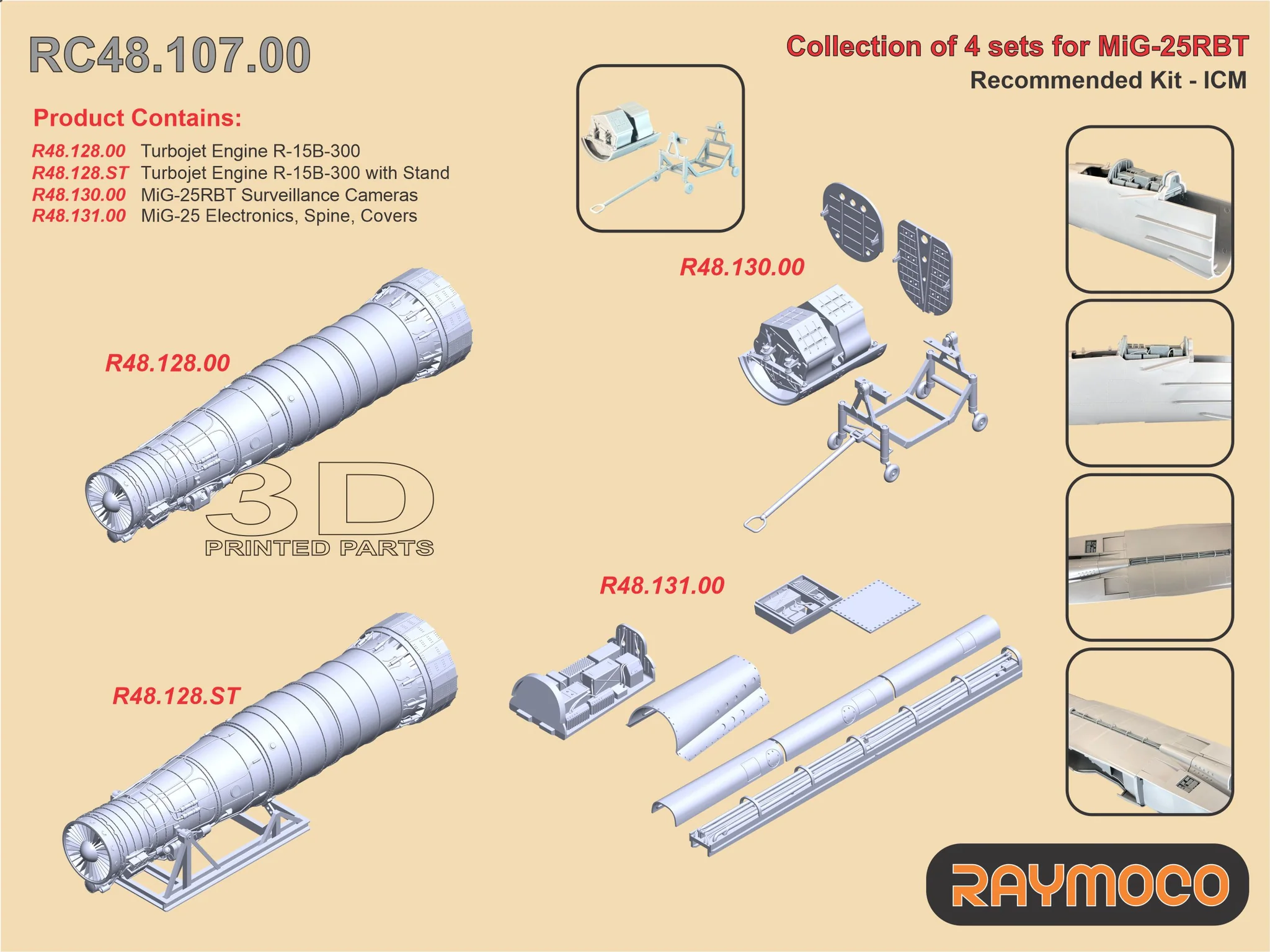 Дополнения из смолы 1/48 Collection of 4 sets for MiG-25 (Surveillance Cameras) (Raymoco)