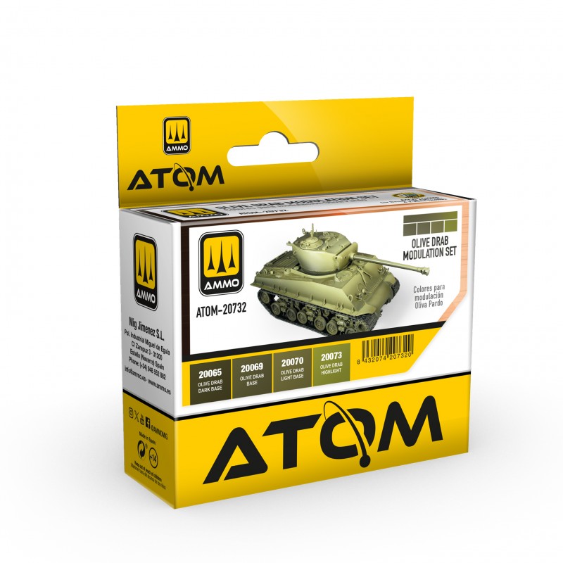 Набор акриловых красок ATOM Набор модуляций оливково-серого цвета 20 ml x 4 (Ammo Mig)