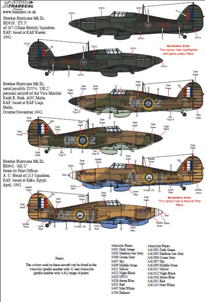 Декаль 1/32 Hawker Hurricane Mk.IIc Pt 1 (3) (Xtradecal)