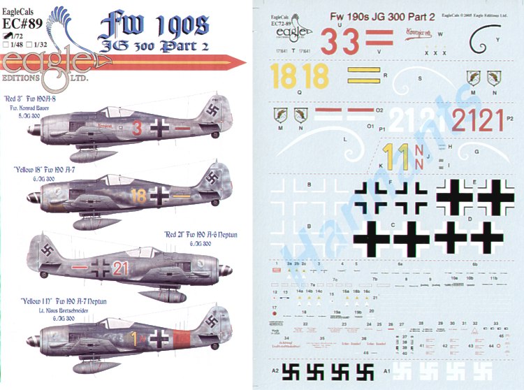 Декаль 1/72 Focke-Wulf Fw-190A Jagdgeschwader JG 300 Part 2 (4) (Eagle Cal)