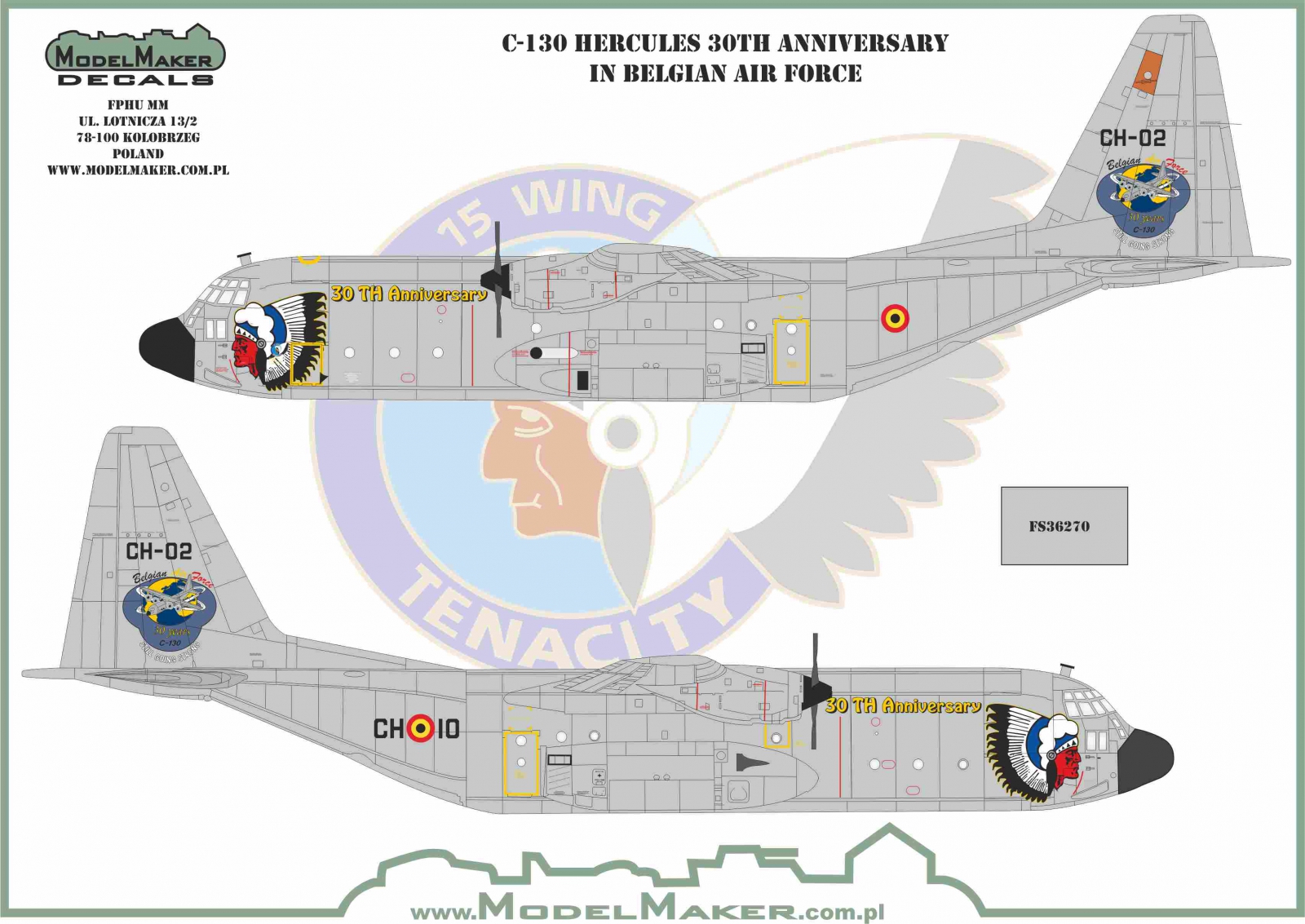 Декаль 1/72 Lockheed C-130 Hercules 30TH Anniversary in Belgian Air Force  (Model Maker Decals)