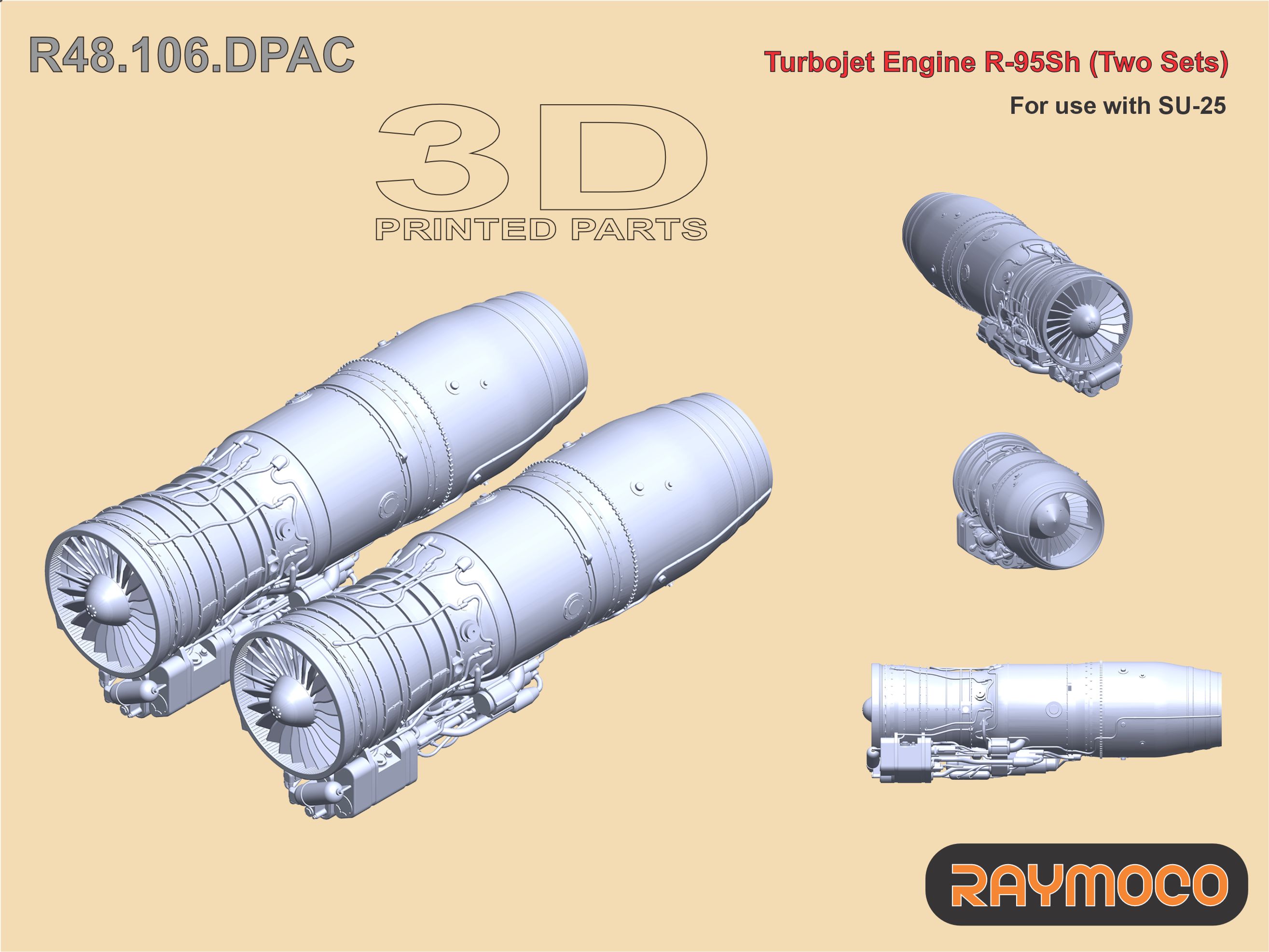 Дополнения из смолы 1/48 Turbo Jet Engine R-95SH/w Stand (2 Sets) (Raymoco)