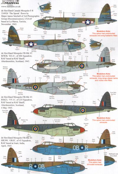 Декаль 1/48 de Havilland Mosquito T.Mk.III, B.Mk.IV, FB.Mk.VI, (7) (Xtradecal)