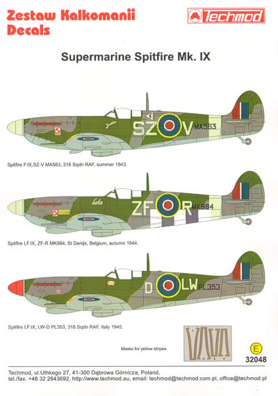 Декаль 1/32 Supermarine Spitfire Mk.IX (3)  (Techmod)