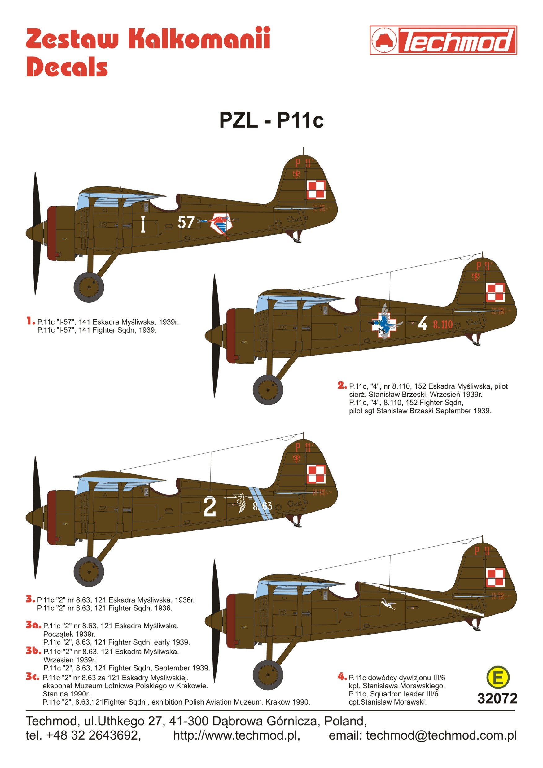 Декаль 1/32 PZL P.11c (Techmod)