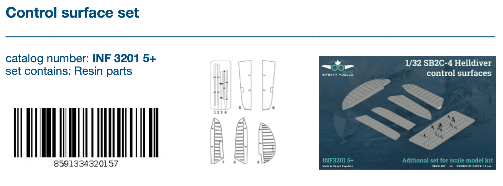 Дополнения из смолы 1/32 Control surface set Curtiss SB2C-4 Helldiver (Infinity Models)