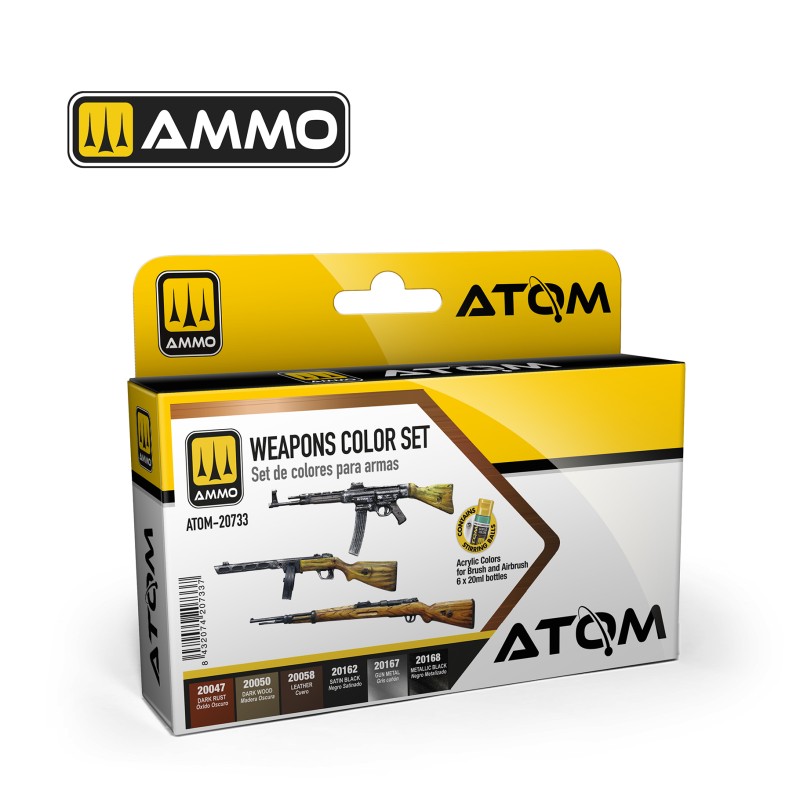 Набор акриловых красок ATOM Цвета оружия 20 ml x 6 (Ammo Mig)