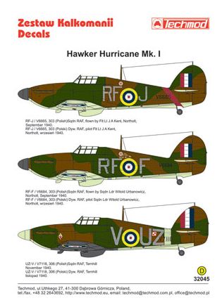 Декаль 1/32 Hawker Hurricane Mk.I (3) (Techmod)