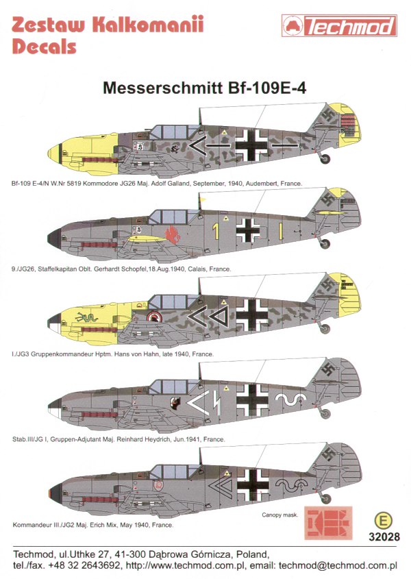 Декаль 1/32 Messerschmitt Bf-109E-4 (5) Black (Techmod)