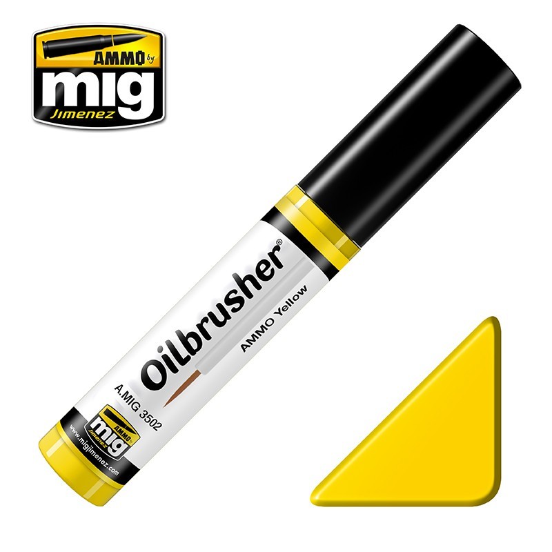 Масляная краска с тонкой кистью-апликатором OILBRUSHER AMMO Yellow (10mL) (Ammo Mig)