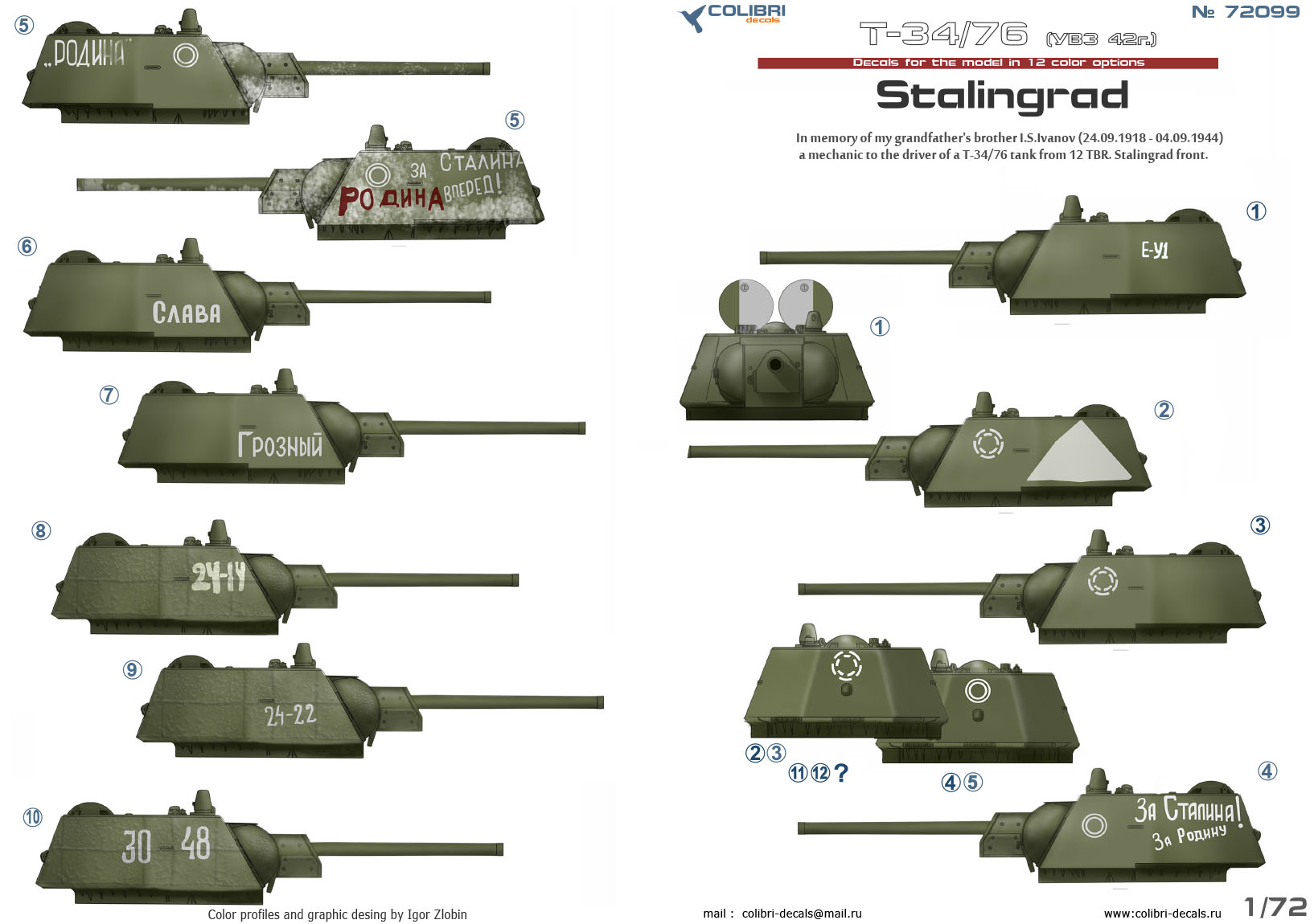 Декаль 1/72 Т-34/76 mod 1942. Battles for Stalingrad. Part 1. (Colibri Decals)