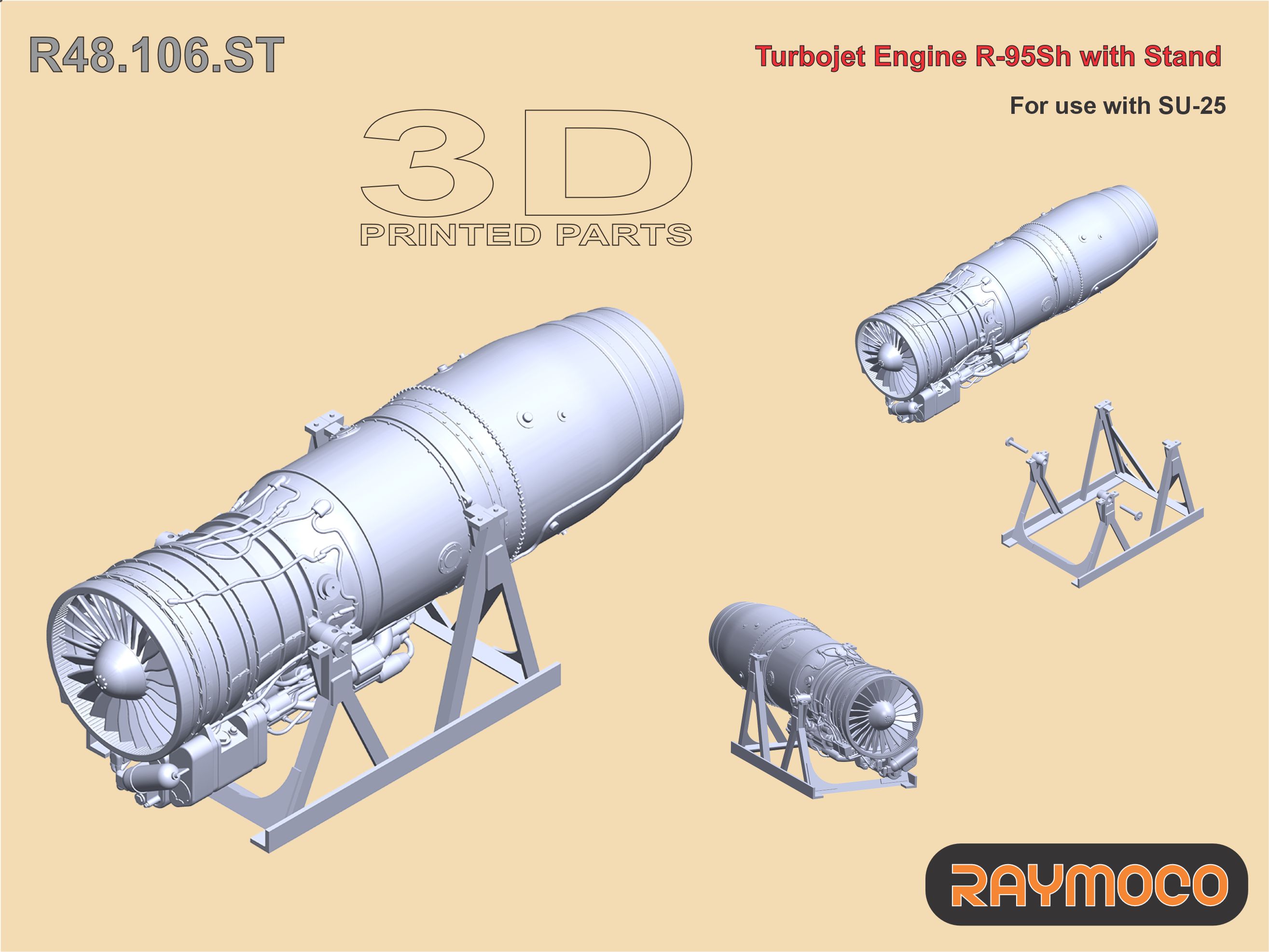 Дополнения из смолы 1/48 Turbo Jet Engine R-95SH/w Stand (Raymoco)