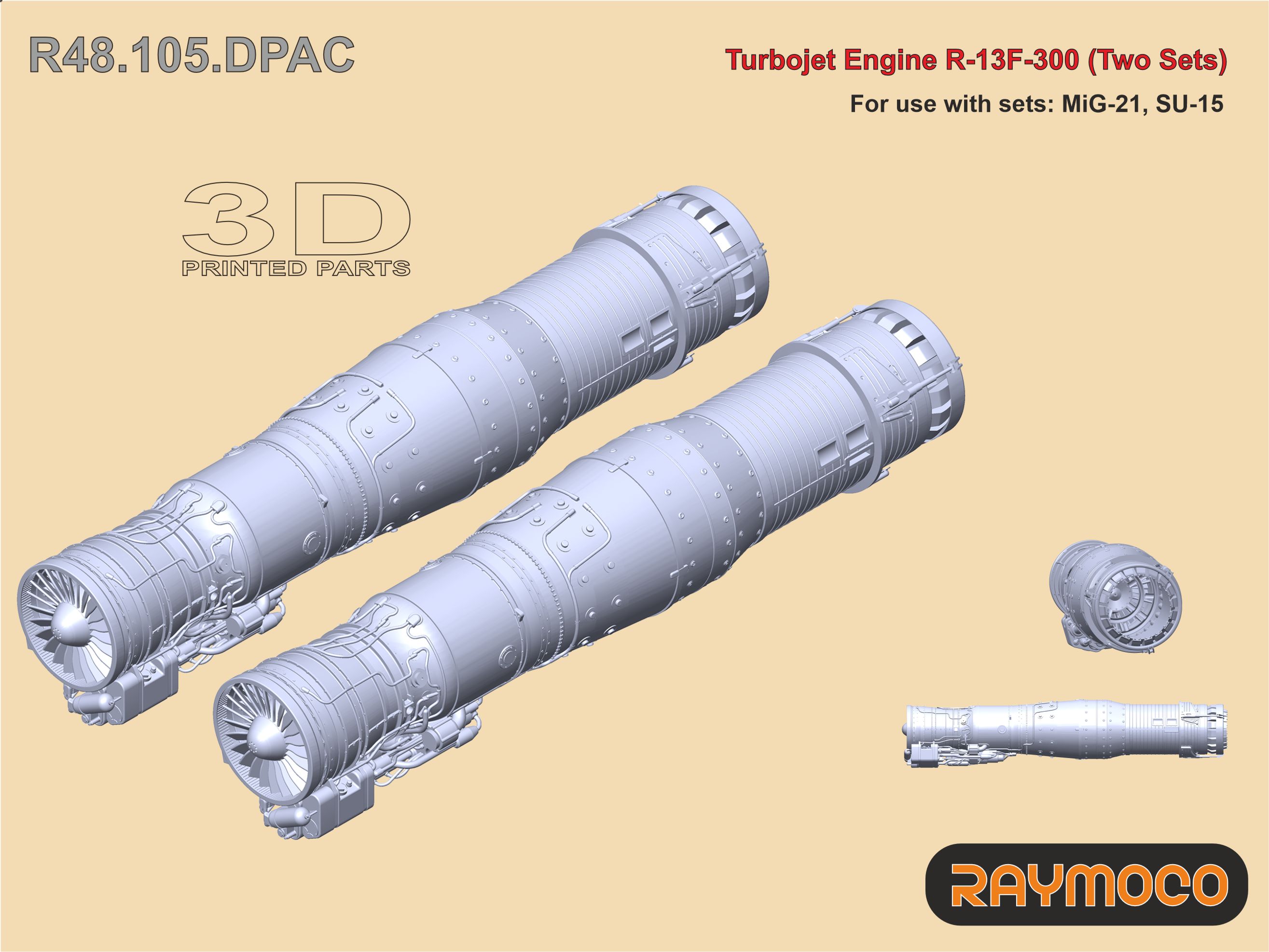 Дополнения из смолы 1/48 Turbo Jet Engine R-13F-300/w Stand (2 Sets) (Raymoco)