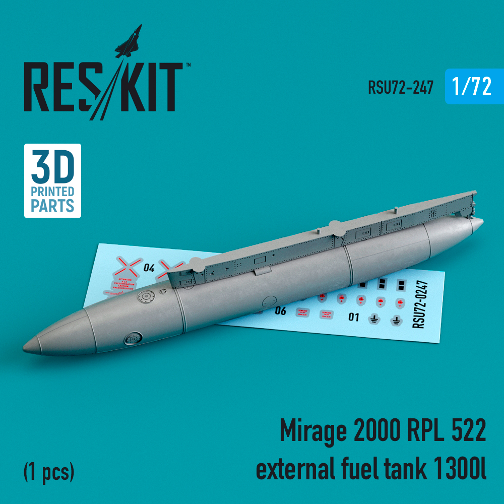 Дополнения из смолы 1/72 Dassault-Mirage 2000 RPL 522 external fuel tank 1300lt (ResKit)