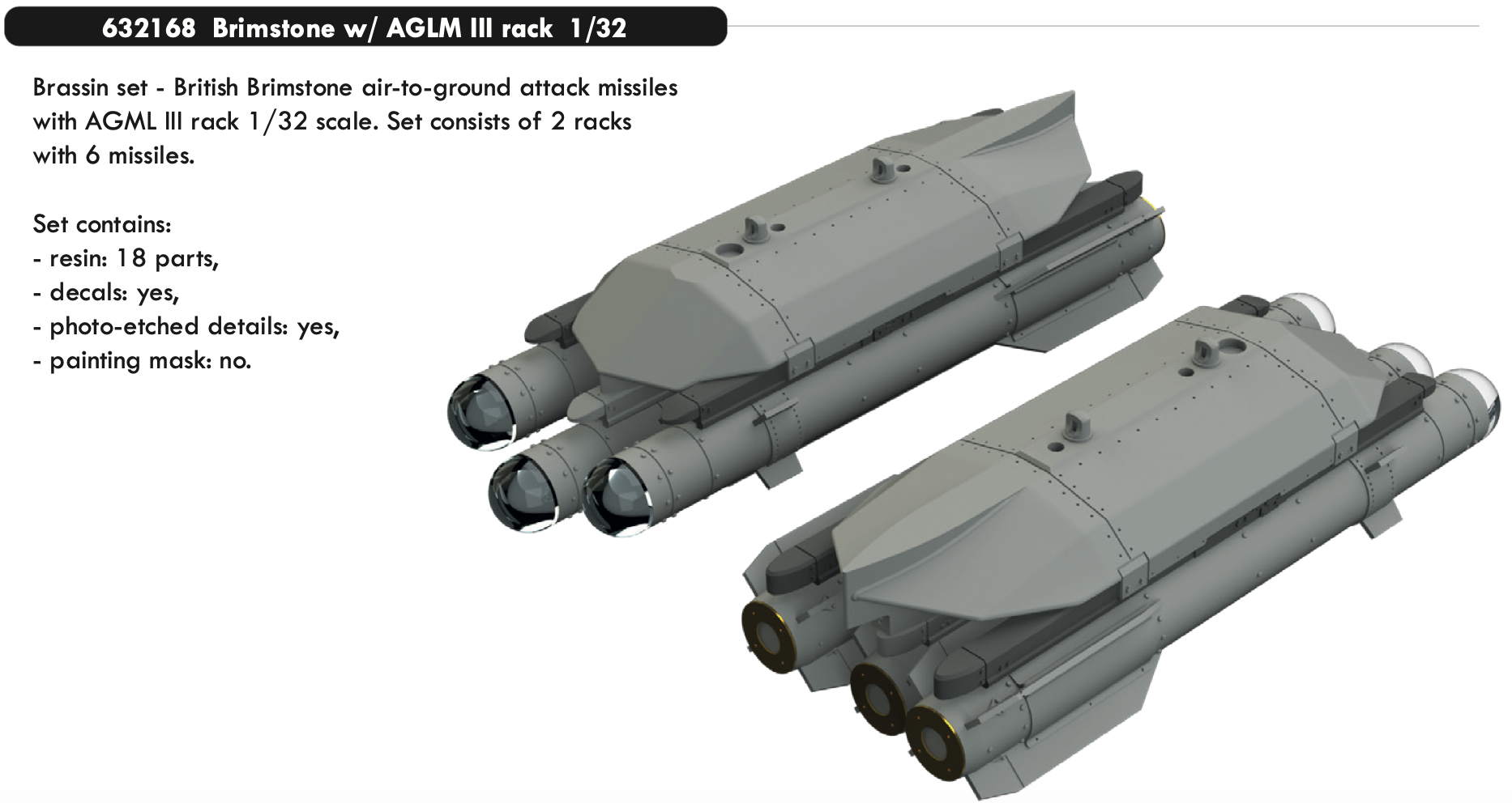 Дополнения из смолы 1/32 Ракеты класса "воздух-земля" Brimstone со стойкой Agml III 