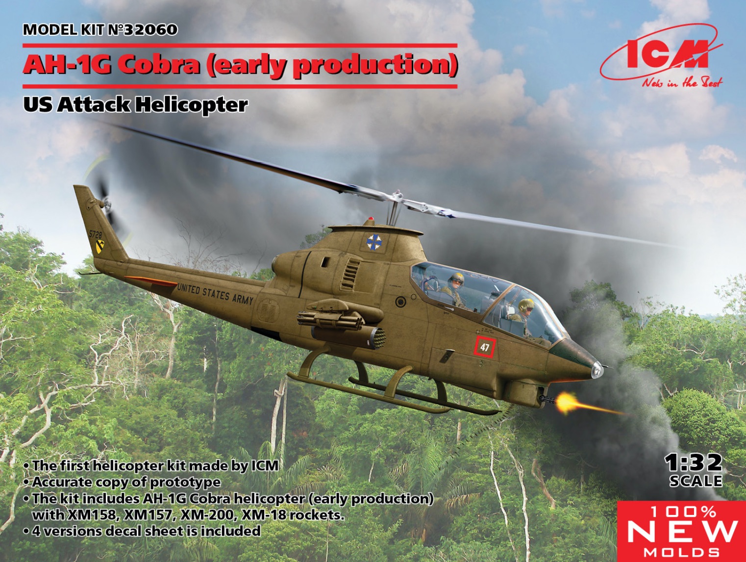 Сборная модель 1/32 AH-1G Cobra US Attack Helicopter (4x camo) (ICM)
