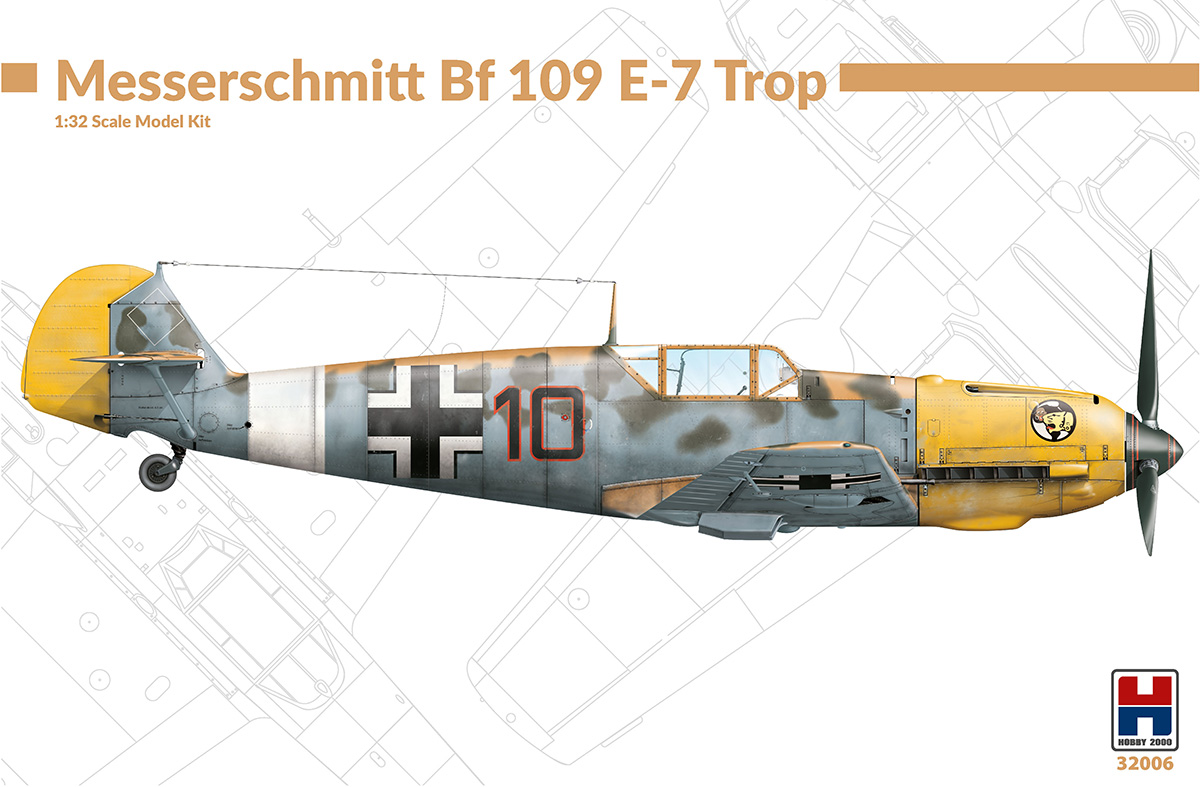 Сборная модель 1/32 Messerschmitt Bf-109E-7 trop DRAGON KIT+ NEW CARTOGRAF DECALS  (Hobby 2000)