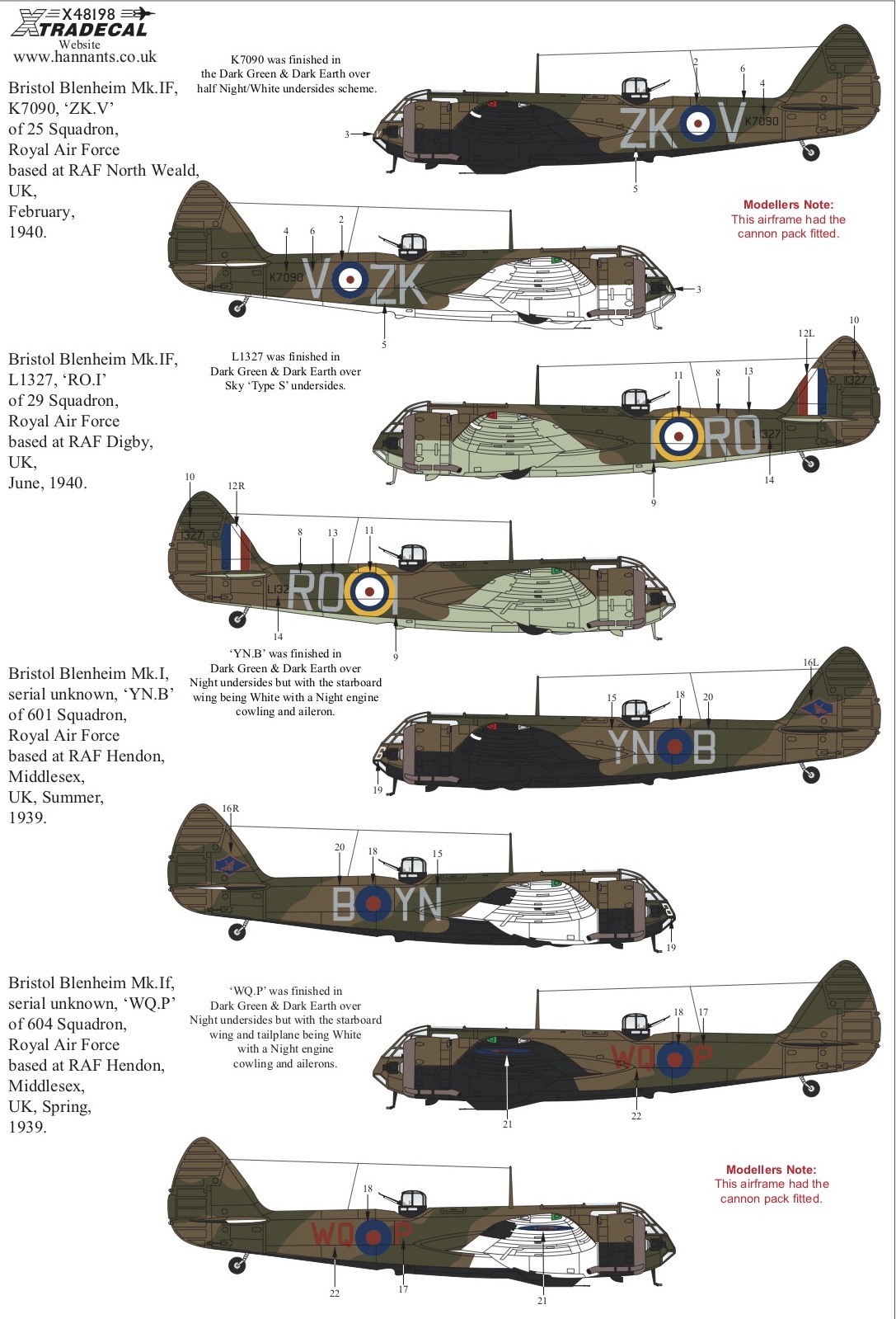 Декаль 1/48  Bristol Blenheim Mk.I/Mk.If (5) (Xtradecal)