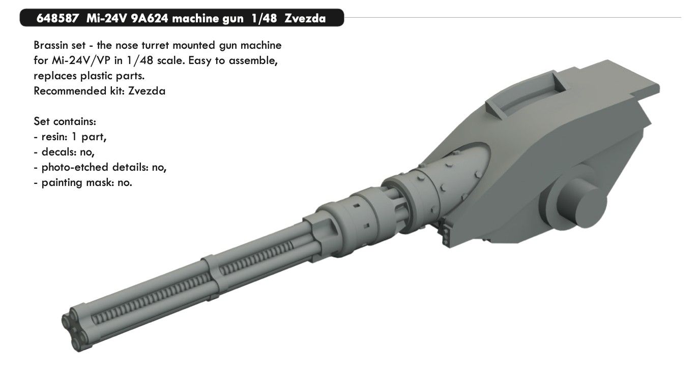 Дополнения из смолы 1/48 Пулемёт 9А624  МИ-24В (для модели Zvezda) 