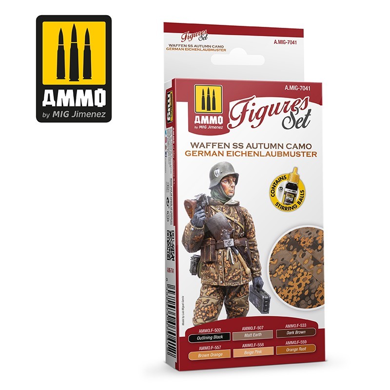 Набор акриловых красок Waffen SS Autumn Camo. German Einchenlaubmuster Figures (Ammo Mig) (6x17ml)