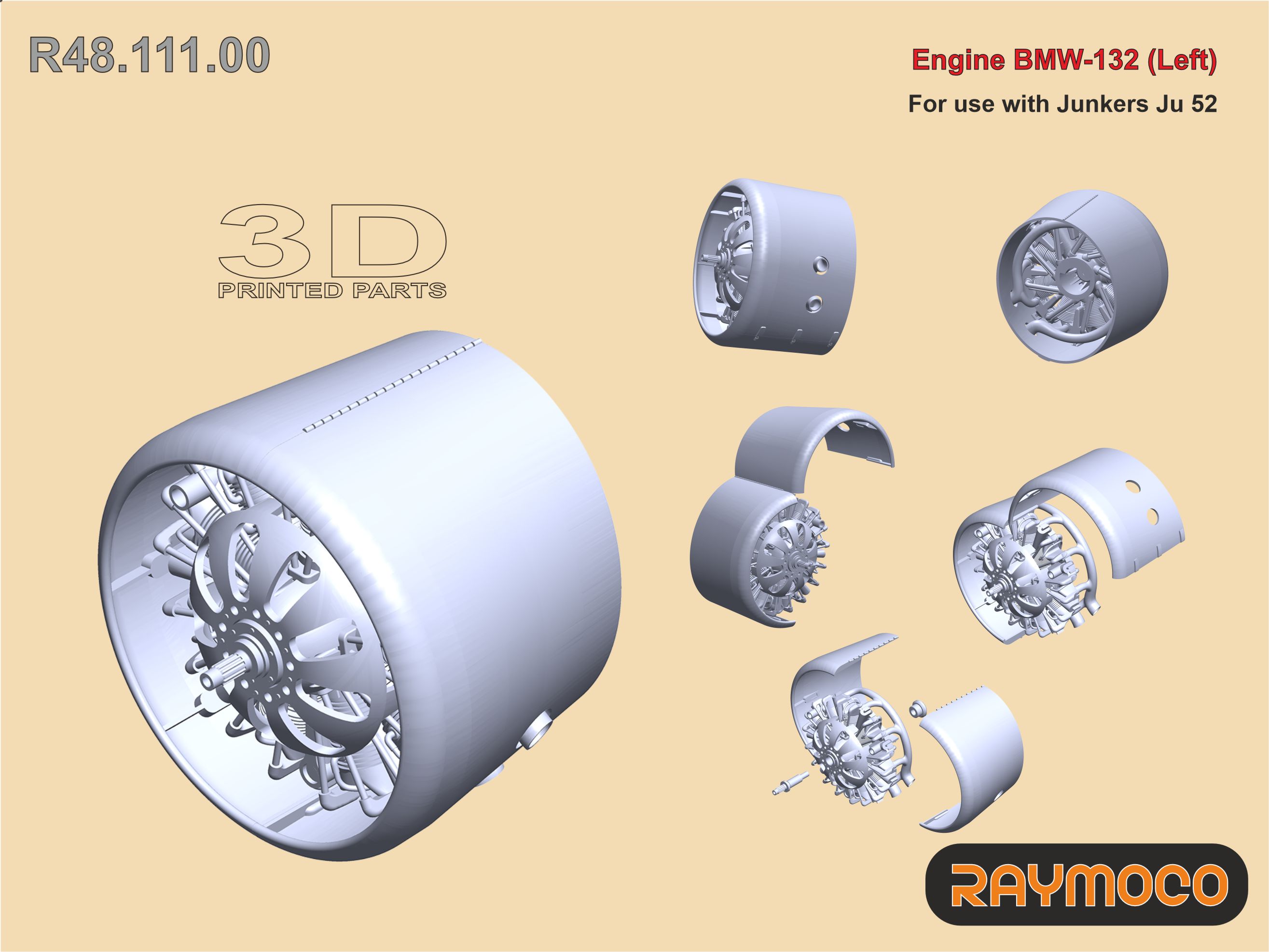 Дополнения из смолы 1/48 Engine BMW-132 Left (Raymoco)