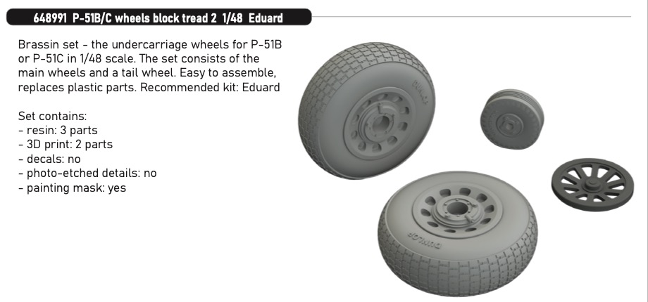 Дополнения из смолы 1/48 Колеса North-American P-51B/P-51C (block tread 2) (Eduard)