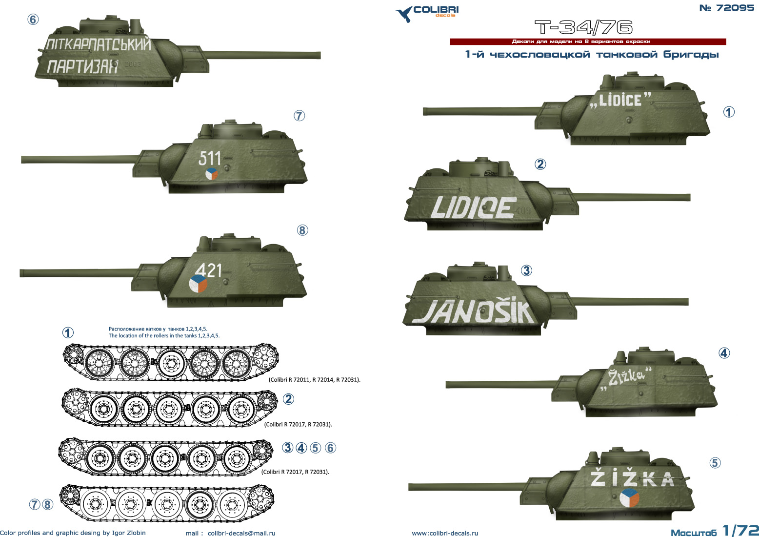 Декаль 1/72 Т-34/76 (1st Czechoslovak Panzer Corps)(Colibri Decals)